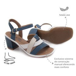 Sandália Ultra Conforto couro Marinho e Creme Leve... - Levecomfort Calçados