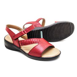 Sandália Feminina com Velcro Couro Vermelho Leveco... - Levecomfort Calçados