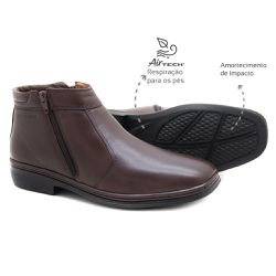 Bota Social Masculina Conforto Couro Cafe com Zipe... - Levecomfort Calçados