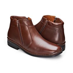 Bota Social Masculina Conforto Couro Cafe com Zipe... - Levecomfort Calçados