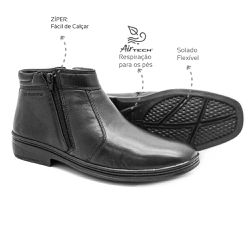 Bota Social Masculina Conforto Couro Preto com Zip... - Levecomfort Calçados