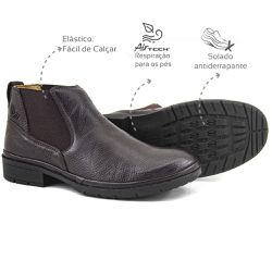 Bota Conforto Antiderrapante Couro Café Leveterapi... - Levecomfort Calçados