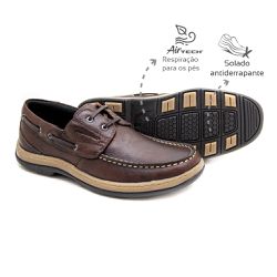 Sapato Casual em couro Café Leveterapia - 43710c - Levecomfort Calçados