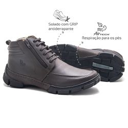 Bota Masculina Conforto Couro Zíper Café Leveterap... - Levecomfort Calçados