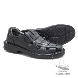 Sandália Masculina Confortável em Couro Preto Leve... - Levecomfort Calçados