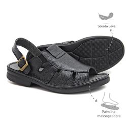 Sandália Masculina Confortável em couro Preto Leve... - Levecomfort Calçados