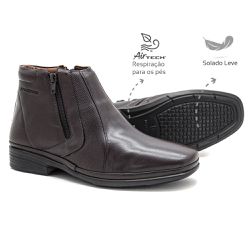 Bota Social Leve com Zíper Conforto Couro Dark Bro... - Levecomfort Calçados