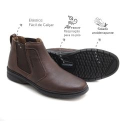 Bota com elástico Couro Café Leveterapia Telha - 4... - Levecomfort Calçados