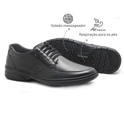 Sapatênis com zíper Couro Preto Leveterapia - 4470... - Levecomfort Calçados