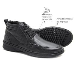 Bota Masculina Couro Preto Leveterapia - 44725 - Levecomfort Calçados