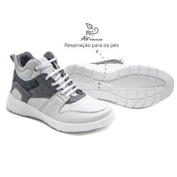 Tênis Masculino Leve Cano Alto Couro Branco Levete... - Levecomfort Calçados