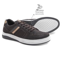 Sapatênis Leve em Couro Nobuck Dark Brown Levetera... - Levecomfort Calçados