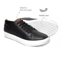 Sapatênis Leve Couro Preto Leveterapia - 45801 - Levecomfort Calçados