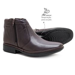 Bota social masculina Leve Couro Dark Brown com Zi... - Levecomfort Calçados