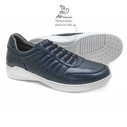 Sapato Casual Masculino com Elastico Couro Marinho... - Levecomfort Calçados