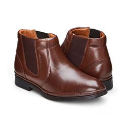 Bota Social Masculina Conforto Couro Café Elástico... - Levecomfort Calçados