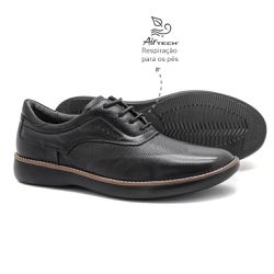 Sapato Casual Couro Carneiro Preto Leveterapia - 4... - Levecomfort Calçados