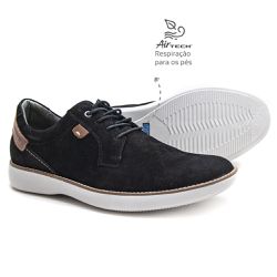 Sapato Casual Masculino Couro Nobuck Preto Leveter... - Levecomfort Calçados