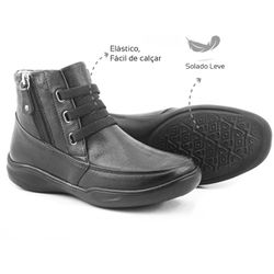 Bota Feminina Conforto Zíper Elástico Couro Preto ... - Levecomfort Calçados
