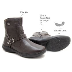 Bota Feminina Confortável Levecomfort Couro Café -... - Levecomfort Calçados