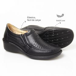 Sapato Feminino Confortável com Elástico Preto Lev... - Levecomfort Calçados