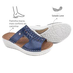 Tamanco com palmilha conforto em couro Azul Marinh... - Levecomfort Calçados