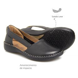 Sandália em Couro Preto Levecomfort - 10301 - Levecomfort Calçados