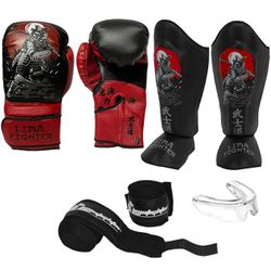 Kit Luva Boxe Muay Thai + Protetor Bocal + Proteto... - LIMAFIGHTER