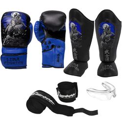 Kit Luva Boxe Muay Thai + Protetor Bocal + Proteto... - LIMAFIGHTER