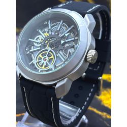 BVG AUTOMÁTICO PRATA PULSEIRA PRETA LINHA BANHADA ... - GRINGA TOP MIL