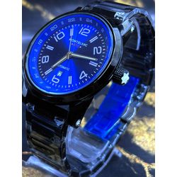 RELÓGIO MONT BLANC PRETO COM AZUL - mont2 - GRINGA TOP MIL