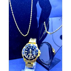 ROLEX DOURADO FUNDO PRETO BATERIA + 2 BRINDES - RL... - GRINGA TOP MIL