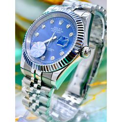 RLX DATE JUST PRATA COM FUNDO AZUL BEBÊ PREMIUM -... - GRINGA TOP MIL