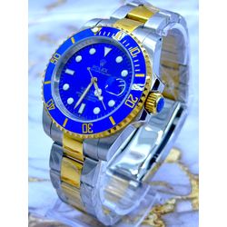 RLX AUTOMÁTICO PRATA FUNDO AZUL DETALHES DOURADO ... - GRINGA TOP MIL