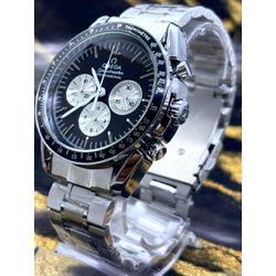 ÔMEGA SPEEDMASTER TODO PRATA FUNDO PRETO LINHA BAN... - GRINGA TOP MIL