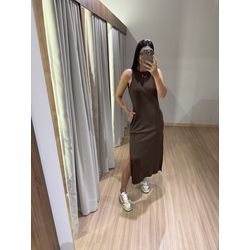 VESTIDO CANELADO MARROM - 648290 - LOJA DAMAS
