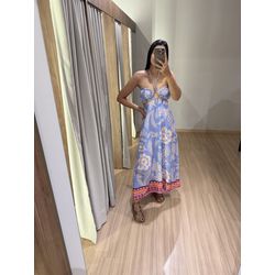 VESTIDO FUNDO AZUL ESTAMPADO - 6372190 - LOJA DAMAS