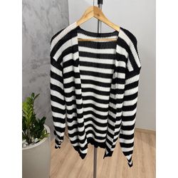 CARDIGAN LISTRADO PRETO E BRANCO - 158928 - LOJA DAMAS