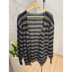 CARDIGAN LISTRADO CHUMBO E PRETO - 197890 - LOJA DAMAS