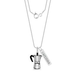 Colar Cafezeira Cafeteira Italiana em Prata 925 - LOJACAFENOBRASIL