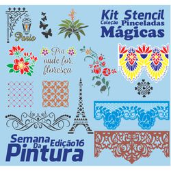Kit Stencil Coleção Pinceladas Mágicas | Semana da... - Loja da Márcia Spassapan | Tudo para Artesanato