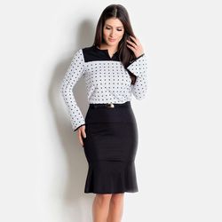 Conjunto Poá e Preto Moda Evangélica com Babados -... - Loja Modelo