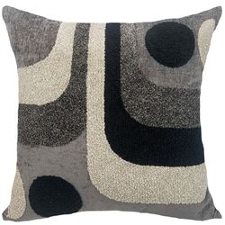 Almofada Rustica Chumbo com Aplicação Boucle Preto... - BARBIZAN DECORE
