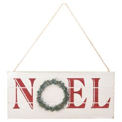 Placa Noel com Guirlanda Branca e Verde 20CM - 36... - BARBIZAN DECORE