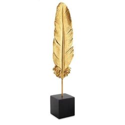 Escultura Decorativa Pena Dourada Poliresina 12771... - BARBIZAN DECORE