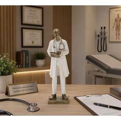 Escultura Decorativa Medico Em Resina Branco E Dou... - BARBIZAN DECORE