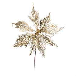 Flor Natalina Poinsetia Ouro e Branco 50 cm - 2932 - BARBIZAN DECORE