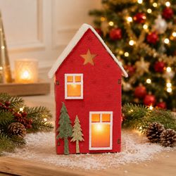 Enfeite De Natal Casinha Decorativa Vermelha Ilumi... - BARBIZAN DECORE
