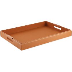 Bandeja Mdf Com Revestimento Em Corino Caramelo Gr... - BARBIZAN DECORE