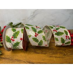 Fita Natalina Aramada Folhas Verde 6,3cmx9,14m Cro... - BARBIZAN DECORE